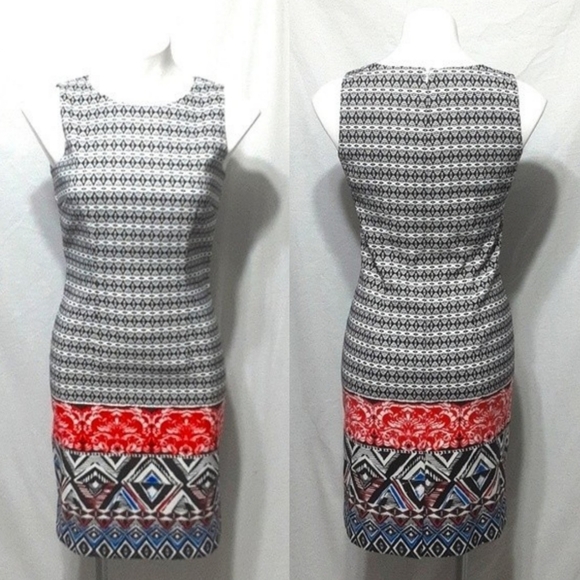 Mario Serrani Italy Shift Dress Black White Geometric Print US 2 Classic & Chic - Picture 1 of 7